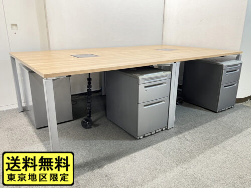 【送料無料 東京地区限定】 ４人用 フリーアドレス ワークソート 大型会議テーブル W2400（W1200×2台）×D1400×H720 コクヨ ワークソート ワークテーブル フリアド 平机 ミーティングテーブル 会議テーブル SDT-WF1214MP2 W1200×2台 角型 KOKUYO オフィスデスク デスク ワゴン ３段ワゴン オカムラ プロステージ 国産【中古オフィス家具】【中古】