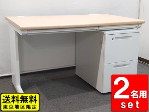 【送料無料 東京地区限定】【在庫16台あり】【美品】２名用セット  ２名様セット 片袖机 井上金庫 片袖デスク オフィスデスク スチールデスク 事務机 事務デスク 平机 コクヨ iS デスクワゴン サイドワゴン 2段ワゴン キャスターワゴン【中古オフィス家具】【中古】